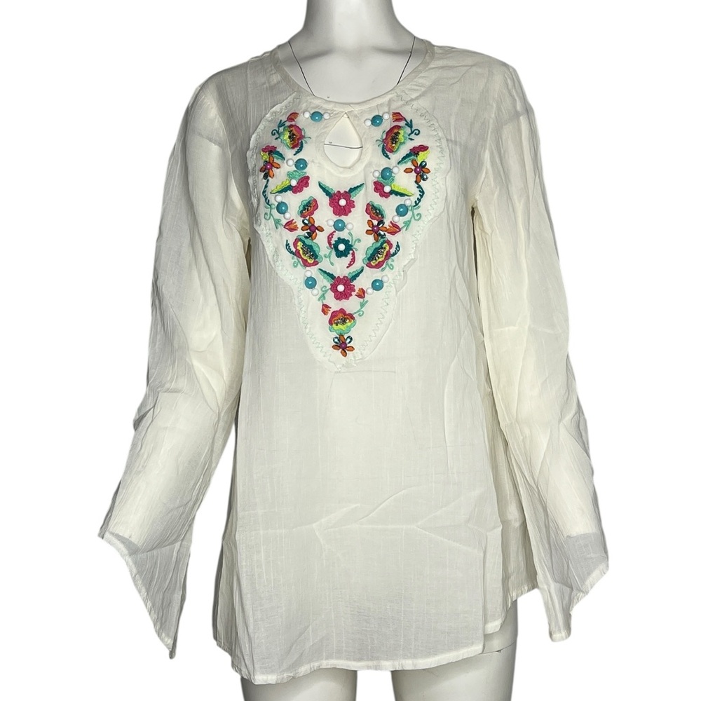 Missy Robertson Tunic Blouse Ivory Bell Long Sleeve By Southern Fashion House